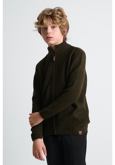 Alexandergardı Fermuarlı Dik Yaka Hırka Haki