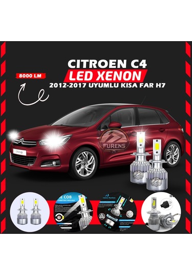 Citroen C4 2012-2017 Kısa Far Uyumlu Şimşek Etkili Led Xenon Performance Series H7