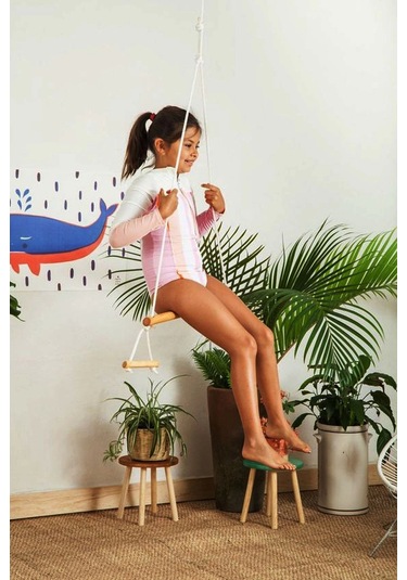 Trapez Ahşap Duyusal Salıncak 8mm İp 100kg Taşır Set Çocuk Aktivite Jimnastik Gelişim Salıncağı