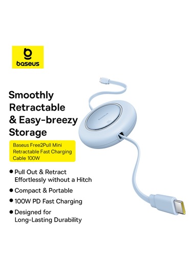 Baseus Free2pull Usb-c 100w Makaralı Hızlı Şarj Ve Data Kablosu, 2 Metre, Mavi 200 Cm