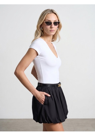 Dilvin 32840 V Yaka Basic T-shirt-beyaz