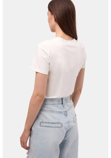 Itsbasic Kadın Beyaz S6-2 Oversize Bisiklet Yaka T-shirt