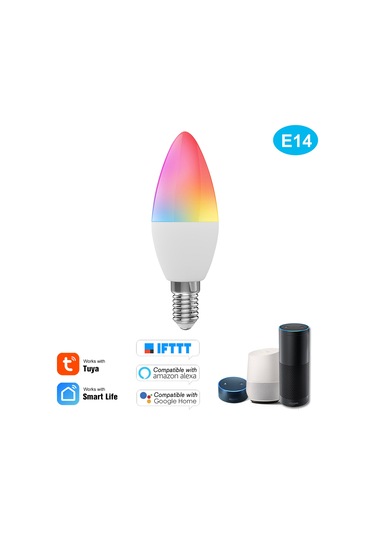 Teltree Tuya Wifi Akıllı Mum Ampulü 5w E14, Rgb+cw Renk Ayarı, Zamanlayıcı, Alexa & Google Home Uyumlu, Uzaktan Kontrol