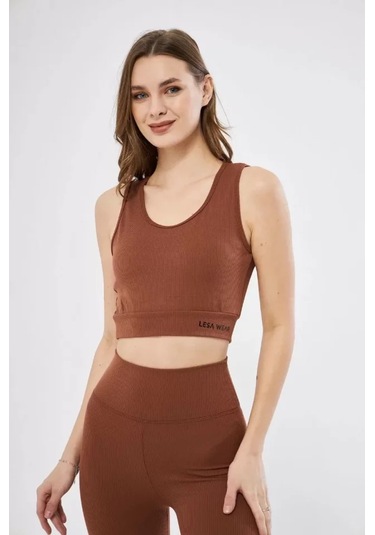 Fitilli Baskılı Crop - Kahve Karışık