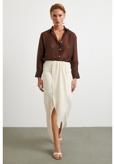 Önü Bağlamalı Etek Krem Krem