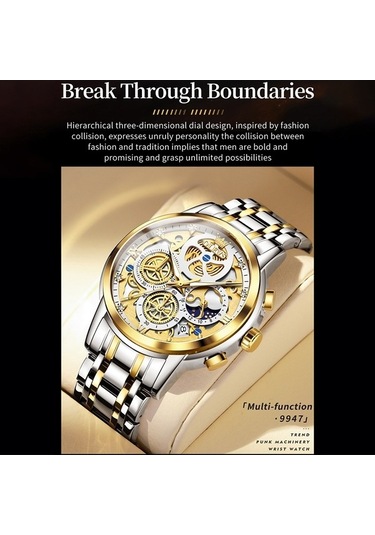 Novahub Olevs 9947 Erkekler Kuvars Su Geçirmez Saat, Beyaz Altın Çok Renkli Çok Renkli