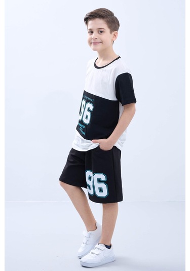 Penye Süprem Baskılı Yazlık Şortlu Takım M00734 Siyah