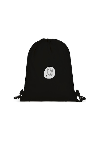 Soyut Kadın Baskılı Büzgülü Sırt Çantası - Siyah