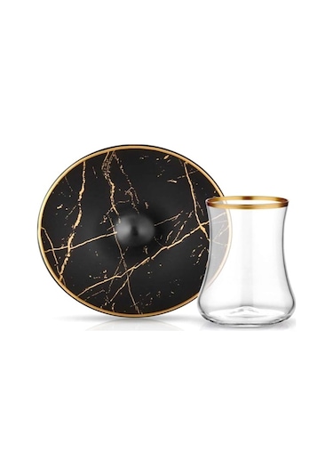 Koleksiyon Dervısh Çay St 6Lı Mermer Sıyah Mat Altın Siyah
