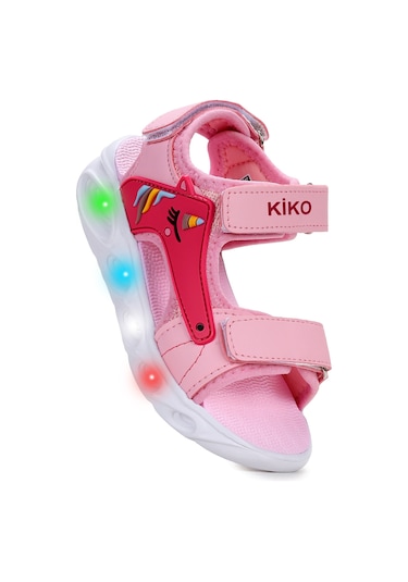 Kiko Kids Unicorn Günlük Işıklı Cırtlı Kız Çocuk Sandalet Ayakkabı Pembe Pembe