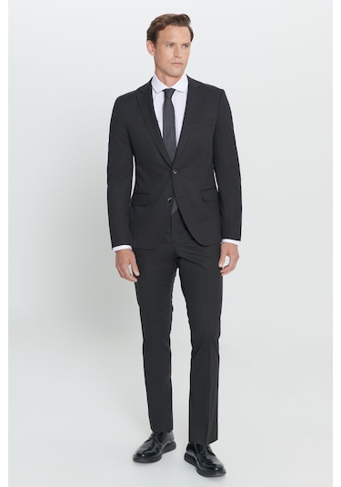 AC&Co / Altınyıldız Classics Erkek Siyah Slim Fit Dar Kesim Mono Yaka Takım Elbise 4A3023100061SYH566N Siyah
