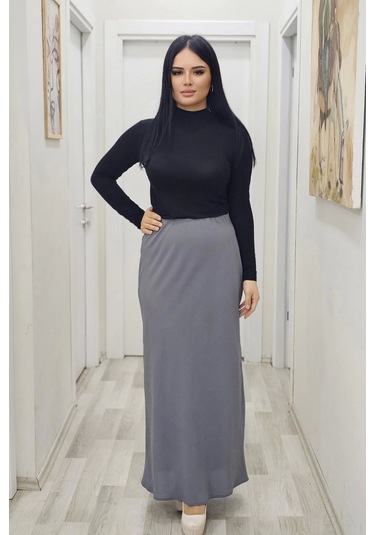 Beli Lastikli Verev Kesim Büyük Beden Etek 6006-gri Gri