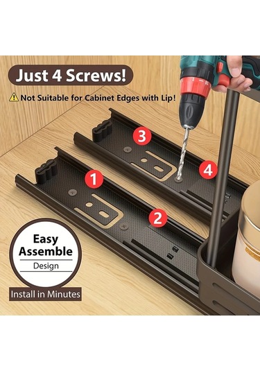 Honeybeeshop Siyah 2 Katlı Çekmeceli Baharatlık Rafı - Dayanıklı Kayar Kavanozlu Mutfak Düzenleyici Siyah