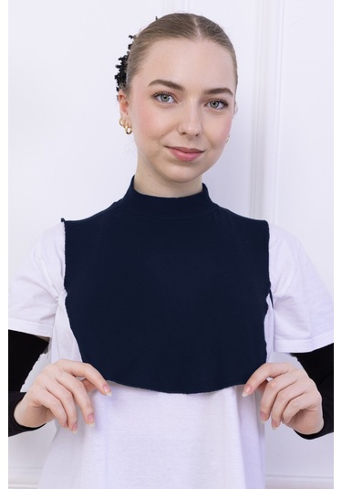 Balıkçı Yaka Boyunluk Lacivert - Dik Yakalı Kadın Tesettür Penye Yarım Body Hijab Namaz Boyunluğu Lacivert