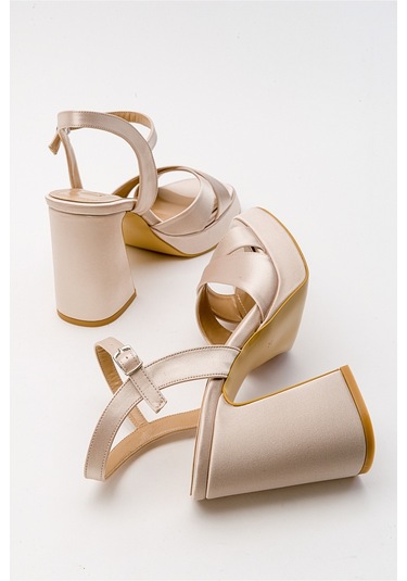 Luvishoes Lello Bej Saten Kadın Topuklu Ayakkabı Bej