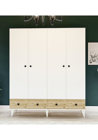 Metalia Gm812 Delüx 4 Kapılı 2 Çekmeceli Düğme Kulplu Gardrop Dolap