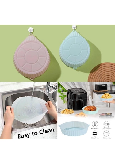 Mavi Fritöz Silikon Pot Fritözler Fırın Pişirme Tepsisi Pizza Kızarmış Tavuk Fritöz Aksesuarları Yuvarlak Tava Yeniden Kullanılabilir Mat Mavi