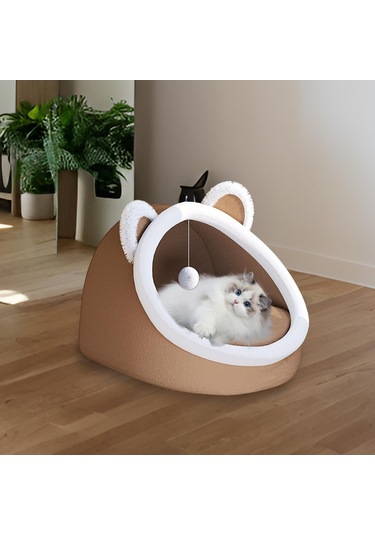 Suntek Top Oyuncaklı Pet Yatak Rahat Kedi Uyku Pedi L-kahverengi