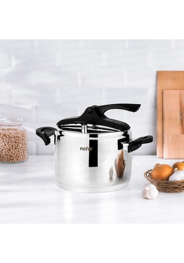 Nehir Silver Trend Paslanmaz Çelik 6 Litre Düdüklü Tencere Gümüş - Siyah