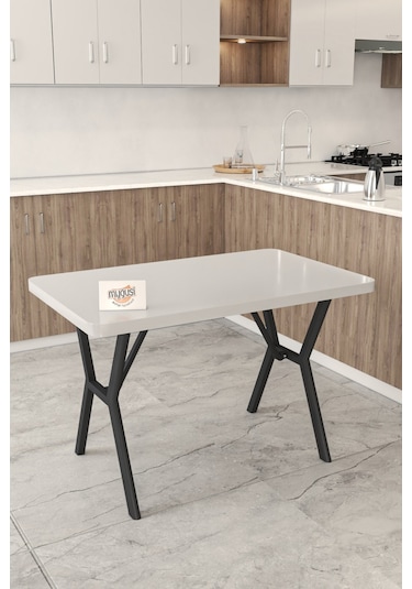 Gnr 70x110cm Sabit Beyaz Mutfak Masası Takımı, Yemek Masası, 4 Modern Kahverengi Sandalye Kahverengi