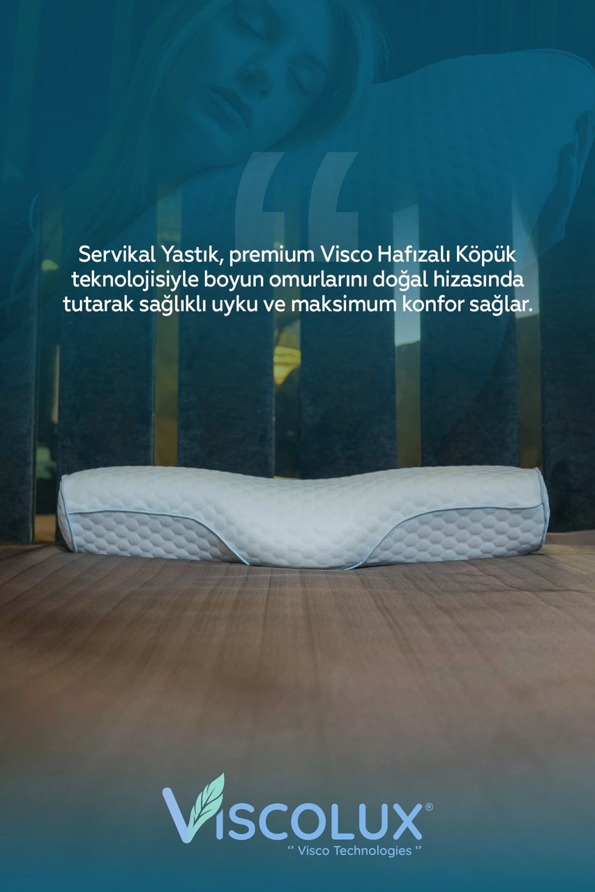 Servikal Boyun Destekli Ortopedik Yastık - Boyun Düzleşmesi Visco Yastık 56x34x10,5 Mavi