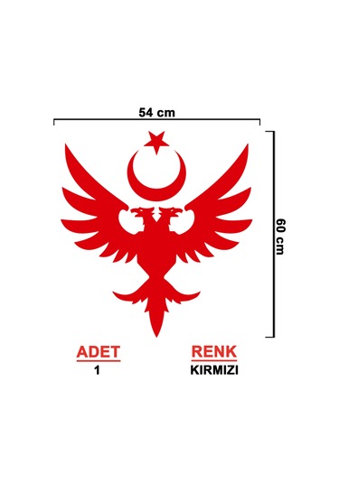 Ay Yıldız Çift Başlı Kartal Sticker - 54cmx60cm - Kırmızı