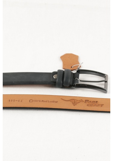Parscraft Hakiki Deri Erkek Kemer 3.5 CM Antrasit Siyah Klasik Kumaş Kemeri Siyah