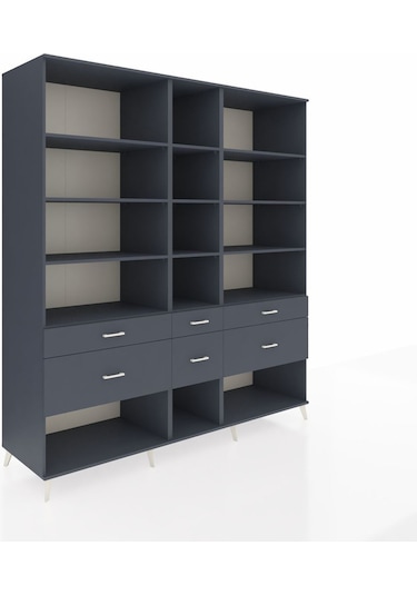 Kronos Dolap 12 Raflı 6 Çekmeceli 220x59x243 Antrasit-antrasit/antrasit Antrasıt/antrasıt