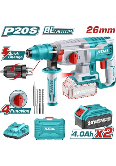 Total TRHLI202289 P20S 20V 4 Ah Çift Akülü Kömürsüz Motor Kırıcı Delici