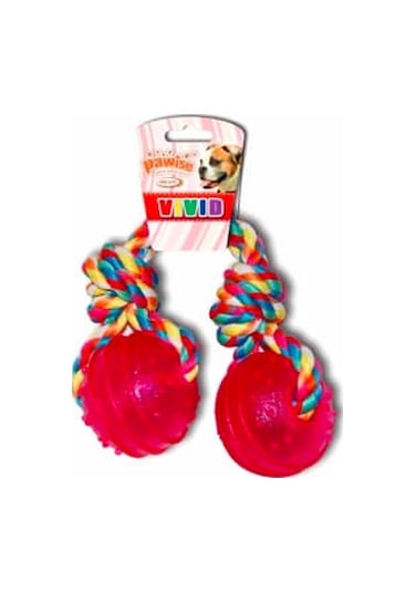 Pawise 14545 Çift Düğümlü İkili Köpek Oyun Topu Pembe