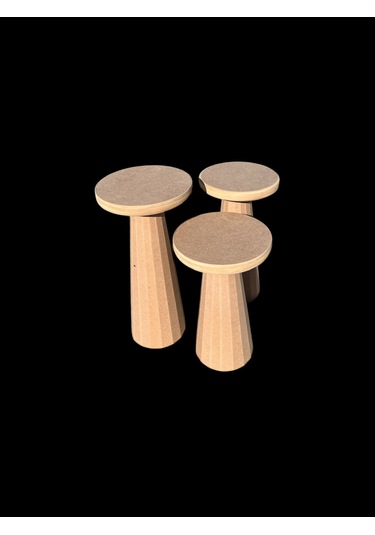 Ahşap 3'lü Set Mantar Sehpa Ahşap