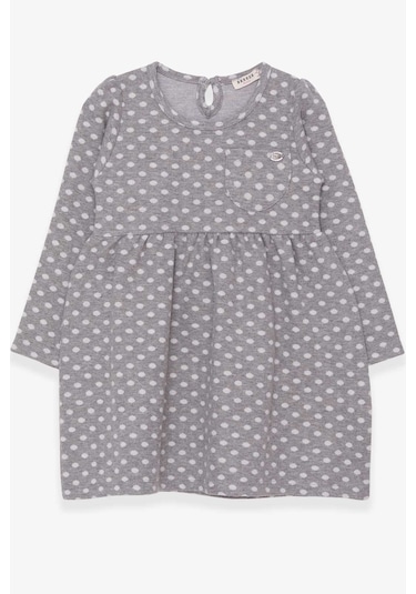 Breeze Kız Çocuk Uzun Kollu Elbise Puantiye Desenli 4-8 Yaş, Açık Gri Melanj Açık Gri