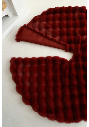 Çam Ağacı Ayak Halısı Örtüsü, Yılbaşı Ağacı Altı Örtüsü Peluş Bordo, Bubble Halı 100x100 Cm