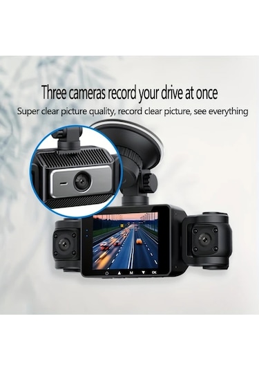 Xuweiwei Gyıoeupt 3 Kanallı Tachograph Black 3 Camera No Card Ön Lens 1080p Sol Sağ Lens 480p Gece Görüş Hdr G Sensor Geniş Açı Araç Kamerası