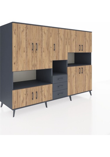 Kronos Dolap 13 Raflı 3 Çekmeceli 9 Kapaklı 220x59x163 Antrasit-ç Antrasit-çam/antrasit