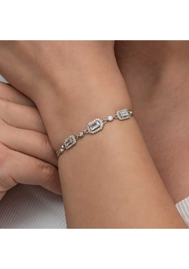 Gümüş Üçlü Baget Taşlı Kadın Bileklik Gümüş