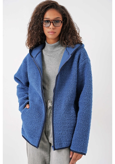 Gabria Kapüşonlu Fermuarlı Hırka Lacivert