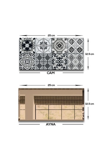 Dekor Camı | Karakalem Çizim Cam ve Bronz Ayna | 10'lu Takım