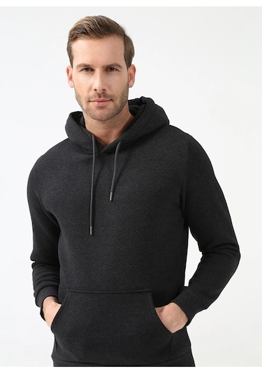 Süvari Kapüşonlu Yaka Regular Kalıp Düz Antrasit Sweatshirt Antrasit