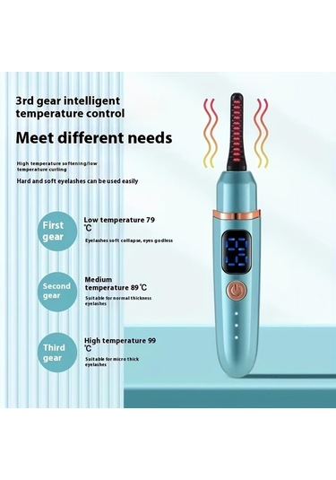 Elmpaly Elektrikli Isıtmalı Kirpik Maşası 3 Sıcaklık Ayarlı Usb Şarj Fırçalı Mor