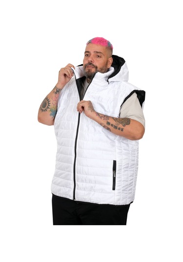 Mode Xl Battal Beden Erkek Kapitone Yelek 25709 Ekru