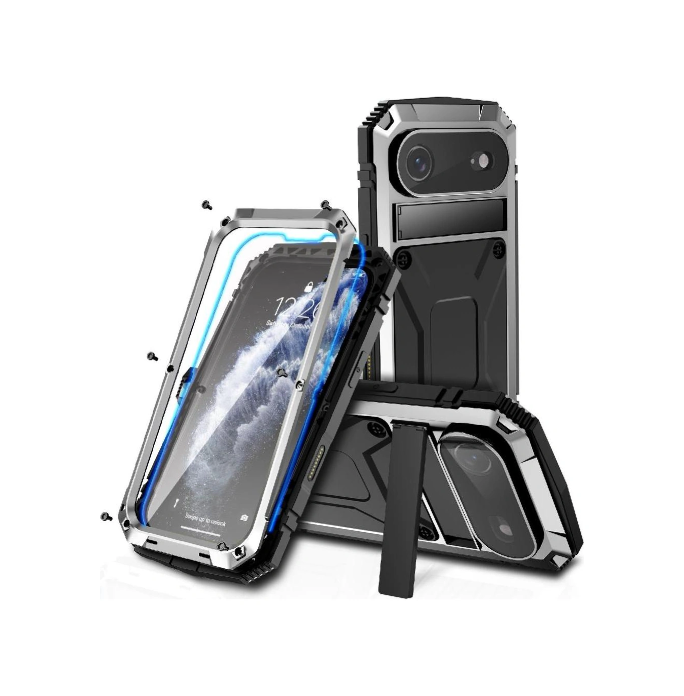 İphone Air İçin Metal Kılıf Cam Ekran Koruyucu 360 Tam Koruma Kılıf Kickstand İle Darbeye Dayanıklıağır Hizmet Tipi