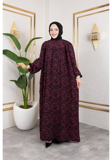 Nevayla Moda Robalı Desenli Viskon Elbise - Gül Kurusu / E0126 Gül Kurusu