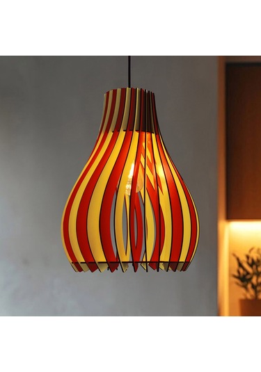 Vialux Modern Ahşap Rustik Avize Sarkıt Lamba Sarı - Kırmızı Sarı - Kırmızı
