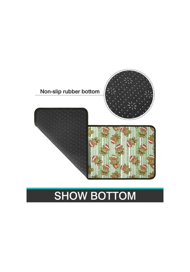 Noel Desenli 2'li Mutfak Matı, Anti-yorgunluk, Yastıklı Ve Kaymaz, Mutfak Ve Ofis İçin Noel Ayı Çizgili