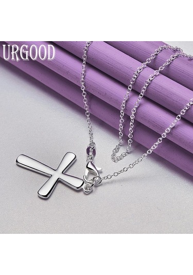 925 Ayar Gümüş Kalpli Haç Kolye Kolye Takı