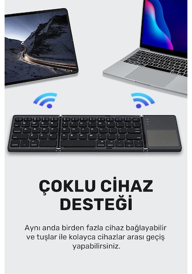 Plentiful Katlanabilir Bluetooth Type-c Klavye Türkçe Q Android / Apple Uyumlu iOS Siyah