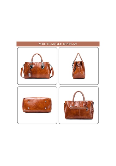 Kadın Yağ Mumu Üst Saplı Çanta Pu Deri Retro Omuz Çantası Büyük Boston Tote Çapraz Askılı Yumuşak El Çantası Kahverengi A706 Kahverengi