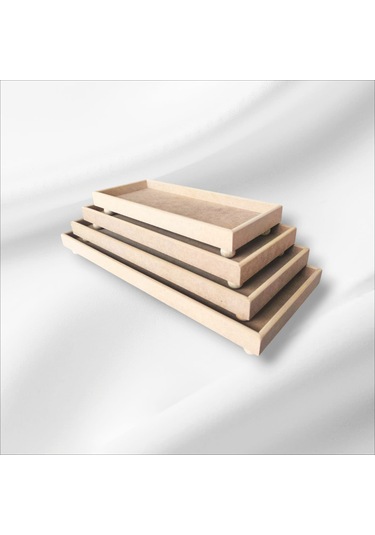 Ahşap Boyanabilir Ayaklı Dikdörtgen 4'lü Sunumluk-tepsi Takımı