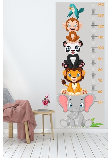 Sevimli Safari Hayvanları Boy Ölçüm Cetveli Boy Ölçer Sticker